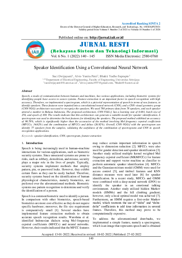 (PDF) Speaker Identification Using a Convolutional Neural Network
