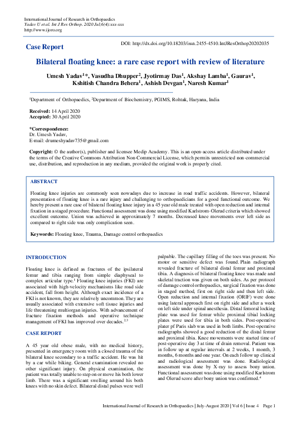 (PDF) Bilateral floating knee a rare case report with review of