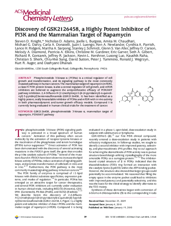 (PDF) Discovery of GSK2126458, a Highly Potent Inhibitor of PI3K and ...