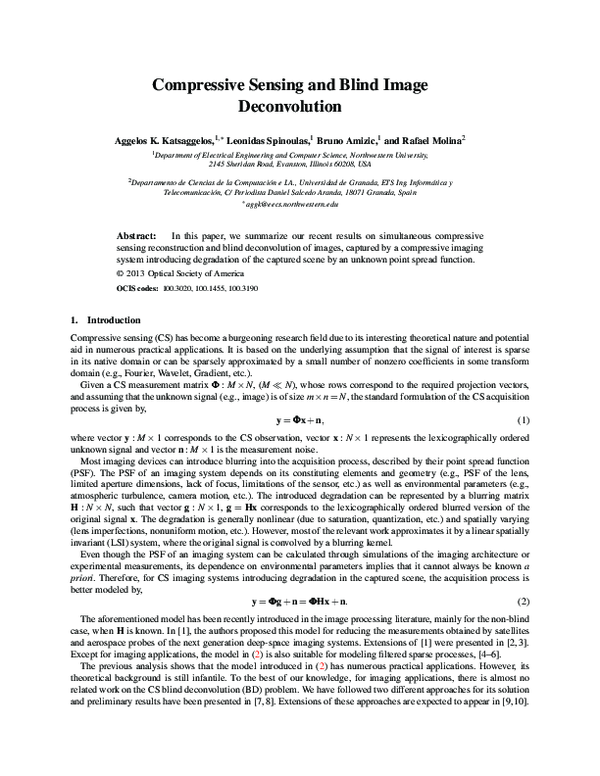 (PDF) Compressive Sensing and Blind Image Deconvolution