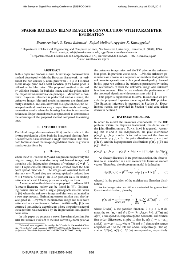 (PDF) Sparse Bayesian blind image deconvolution with parameter estimation