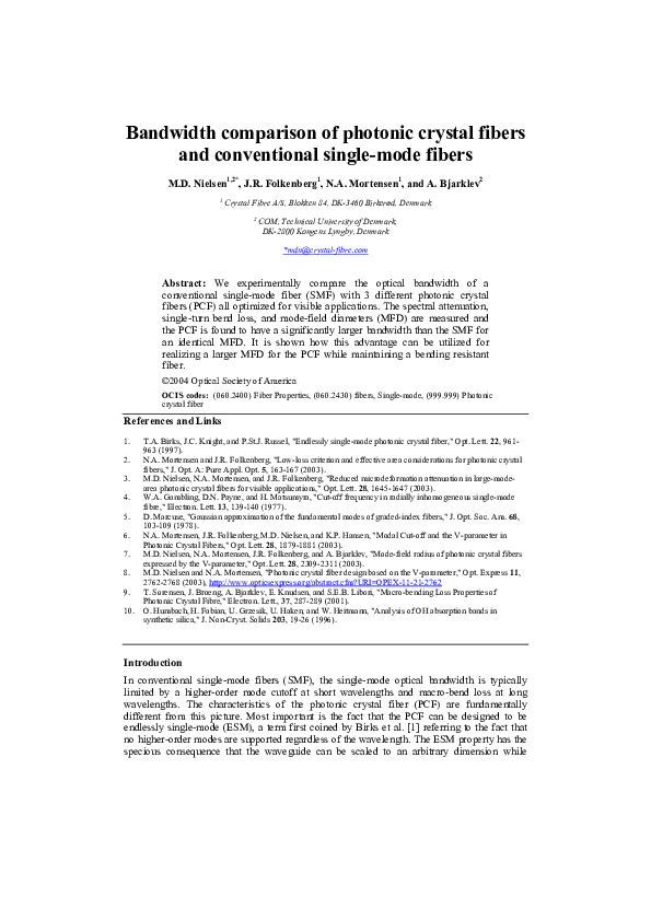 (PDF) Bandwidth comparison of photonic crystal fibers and conventional ...