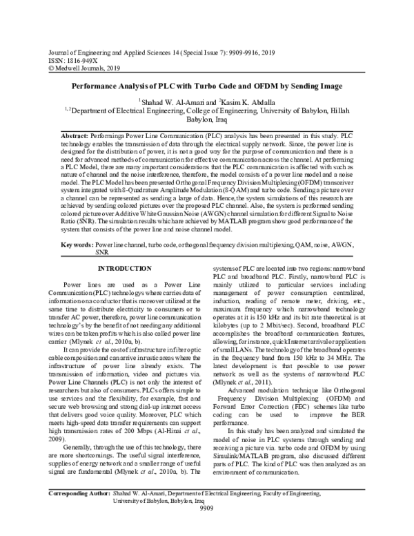 (PDF) Performance Analysis of PLC with Turbo Code and OFDM by Sending Image