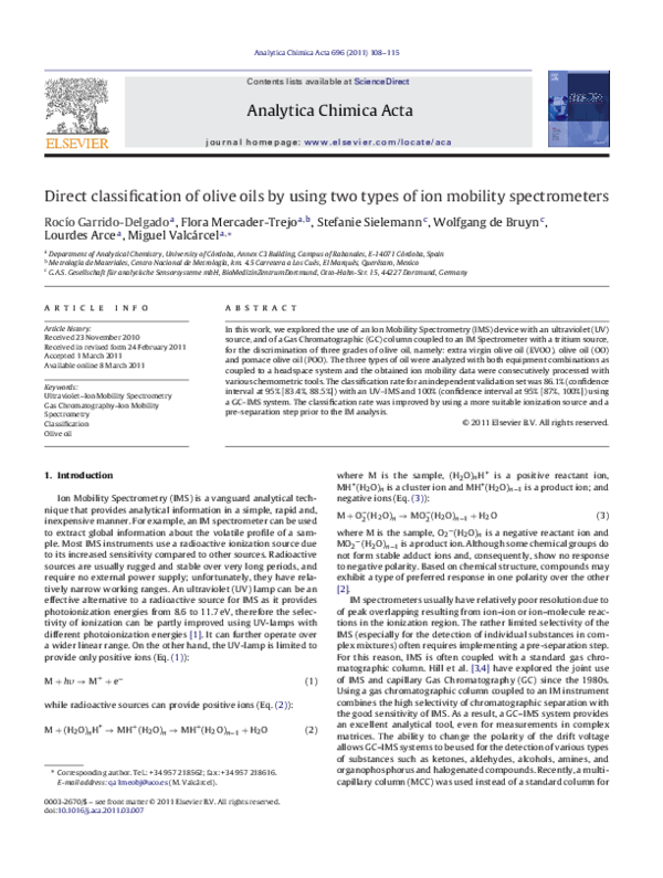 (PDF) Direct classification of olive oils by using two types of ion ...