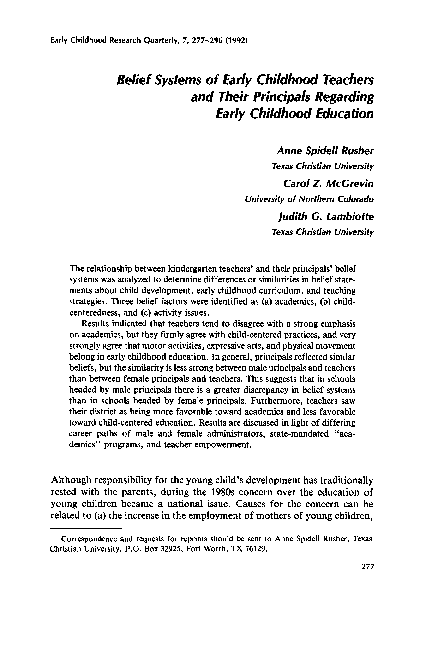 (PDF) Belief systems of early childhood teachers and their principals ...