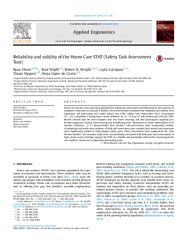 (PDF) Reliability and validity of the Home Care STAT (Safety Task ...