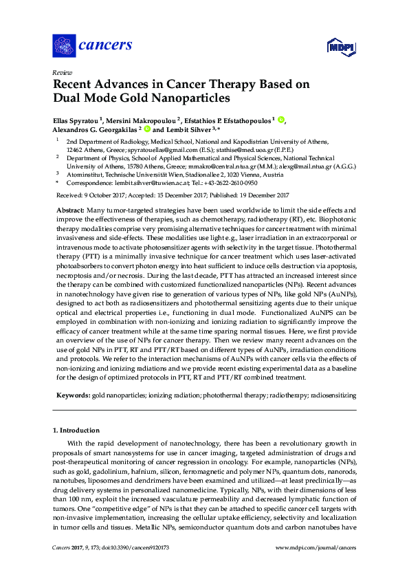 (PDF) Recent Advances in Cancer Therapy Based on Dual Mode Gold ...