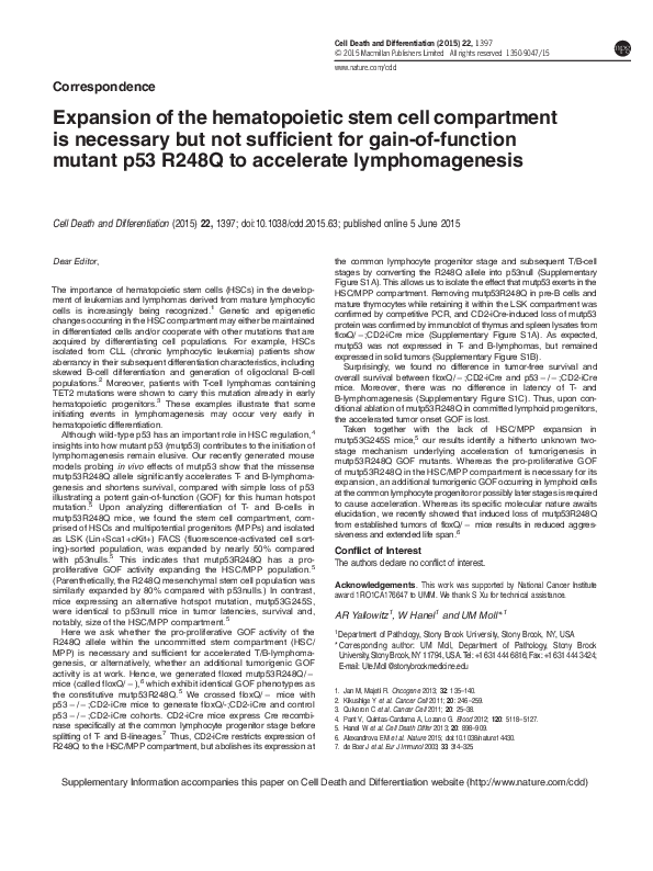 (PDF) Expansion of the hematopoietic stem cell compartment is necessary ...