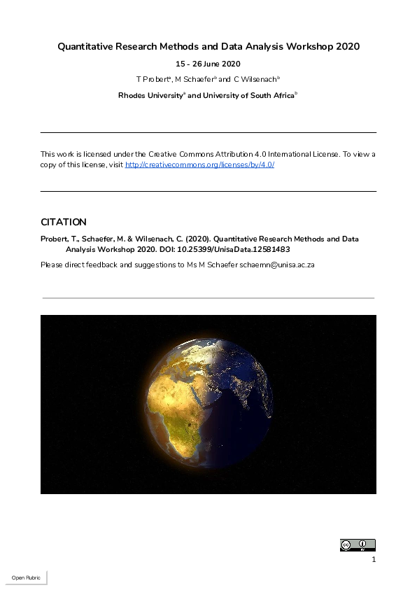 (PDF) Quantitative Research Methods and Data Analysis Workshop 2020
