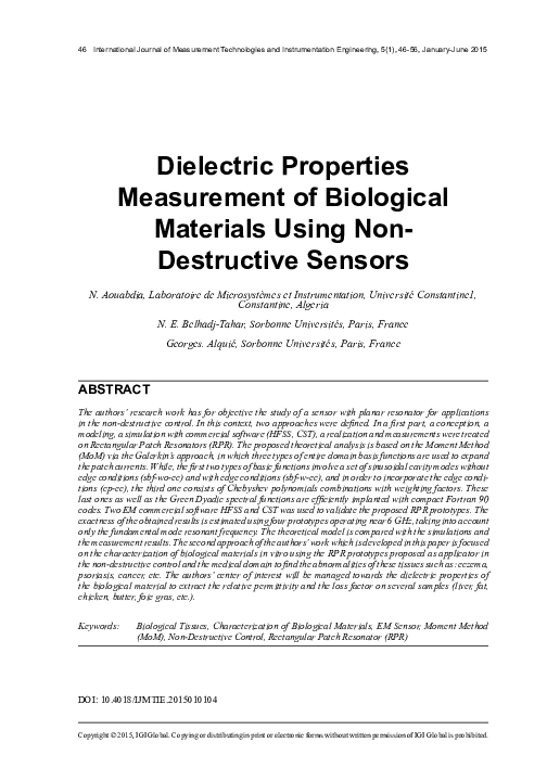 (PDF) Dielectric Properties Measurement of Biological Materials Using ...