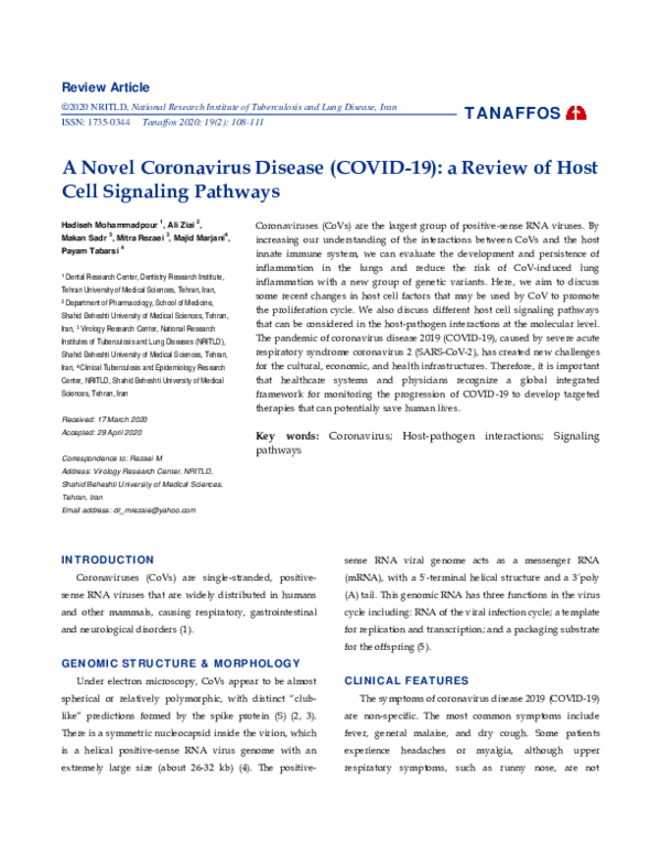 (PDF) A Novel Coronavirus Disease (COVID-19): a Review of Host Cell ...