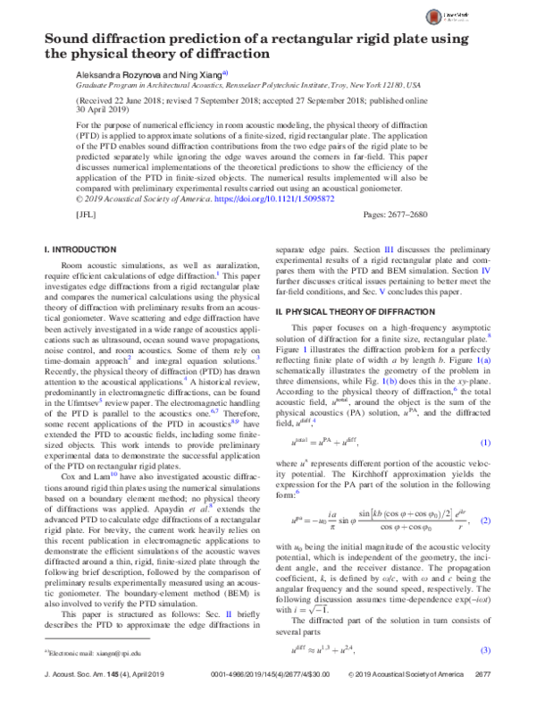 (PDF) Sound diffraction prediction of a rectangular rigid plate using ...