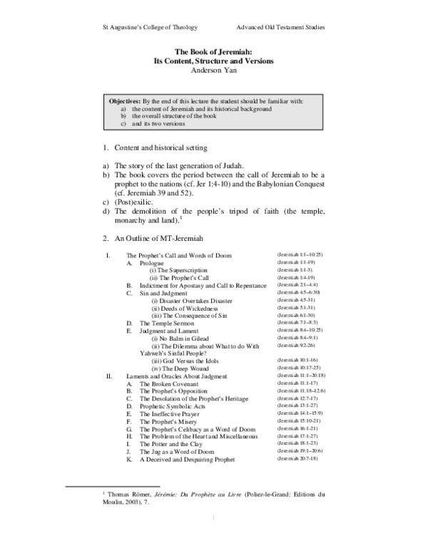 (PDF) The Book of Jeremiah Its Content, Structure and Versions