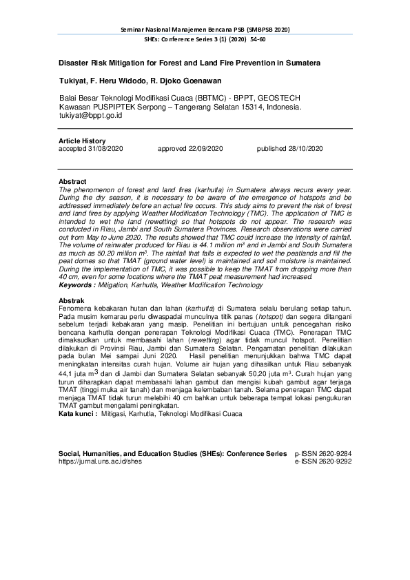 (PDF) Disaster Risk Mitigation for Forest and Land Fire Prevention in ...