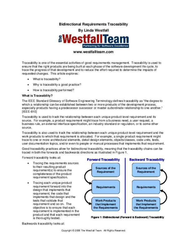 (PDF) Bidirectional Requirements Traceability