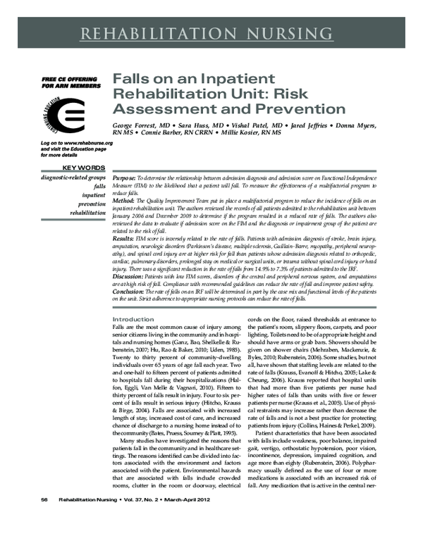 (PDF) Falls on an Inpatient Rehabilitation Unit: Risk Assessment and ...
