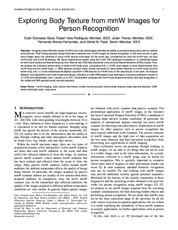(PDF) Exploring Body Texture From mmW Images for Person Recognition