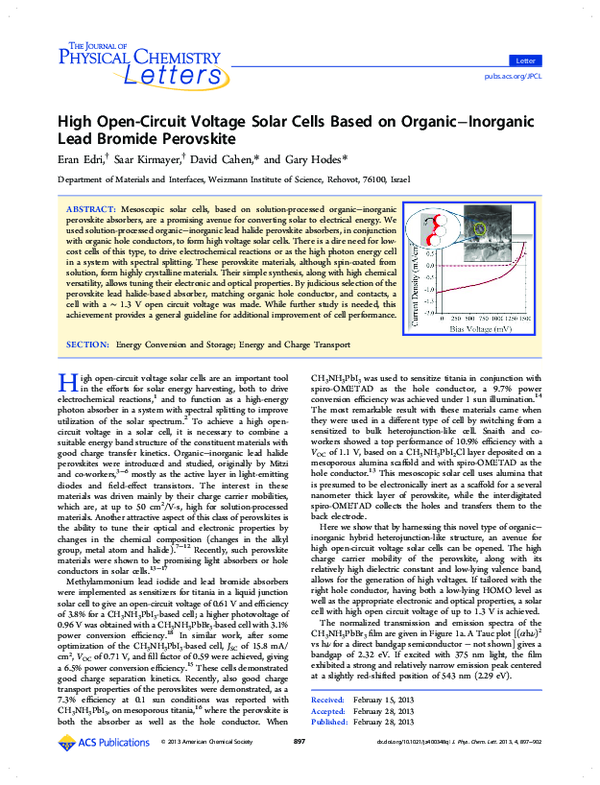 (PDF) High Open-Circuit Voltage Solar Cells Based on Organic–Inorganic ...