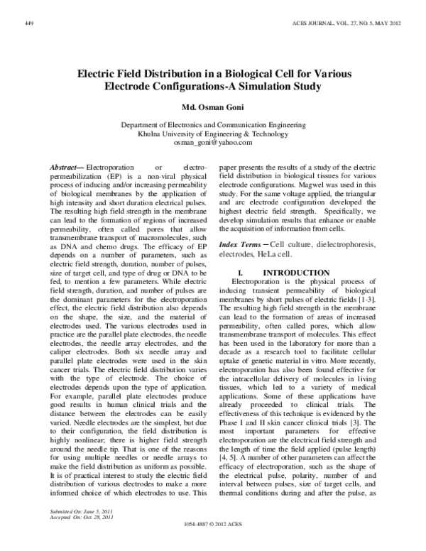 (PDF) Electric Field Distribution in a Biological Cell for Various ...