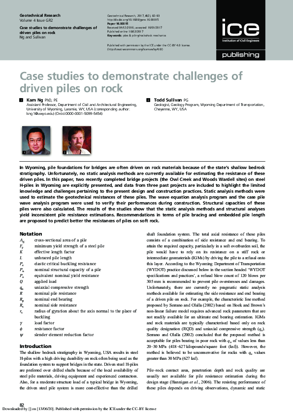 (PDF) Case studies to demonstrate challenges of driven piles on rock