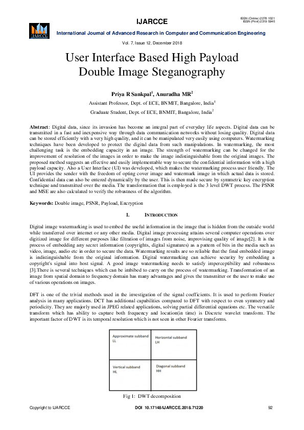 (PDF) User Interface Based High Payload Double Image Steganography