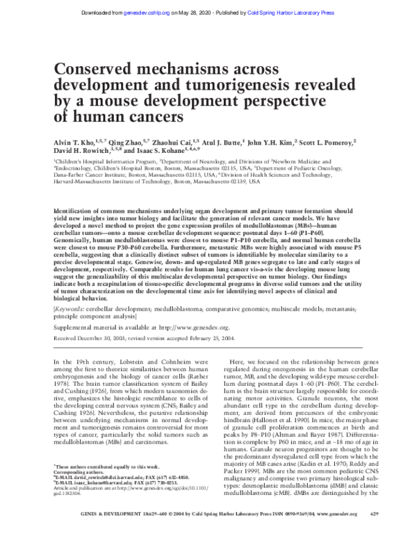 (PDF) Conserved mechanisms across development and tumorigenesis ...