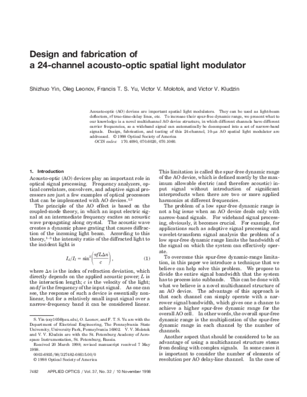 (PDF) Design and Fabrication of a 24-Channel Acousto-Optic Spatial ...