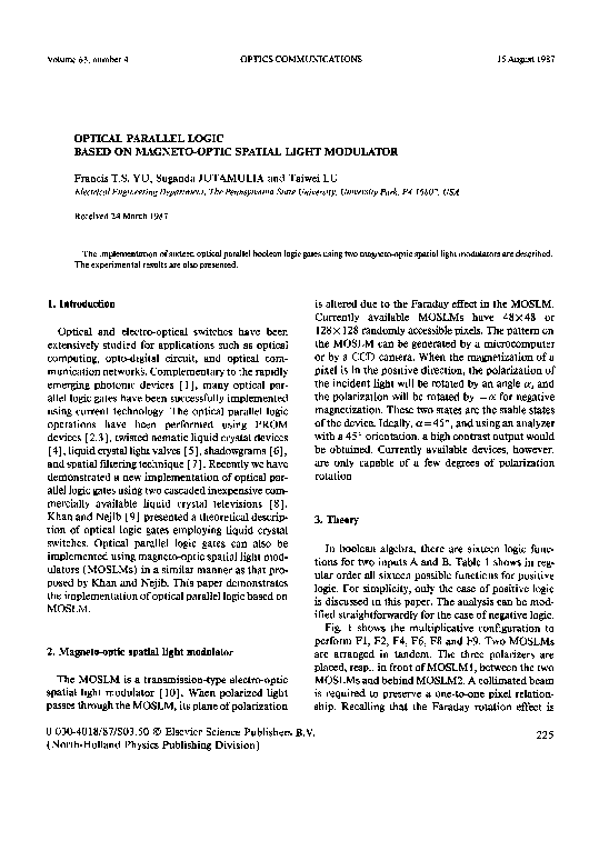(PDF) Optical parallel logic based on magneto-optic spatial light modulator