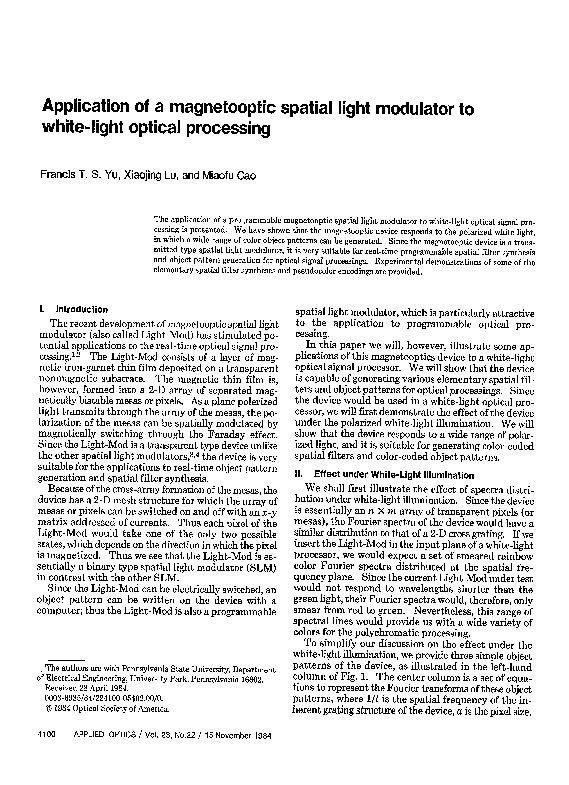 (PDF) Application of a magnetooptic spatial light modulator to white ...