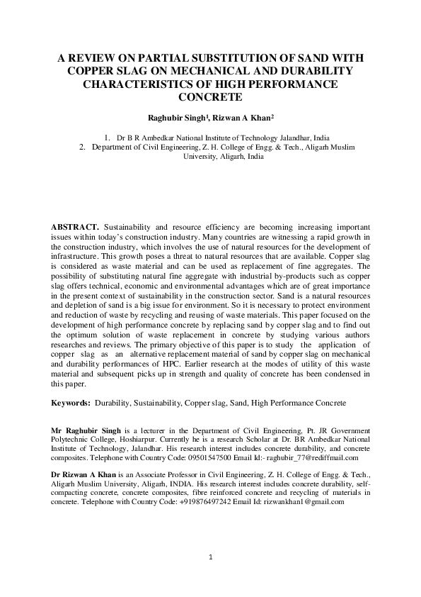 (PDF) A Review on Partial Substitution of Sand with Copper Slag on ...