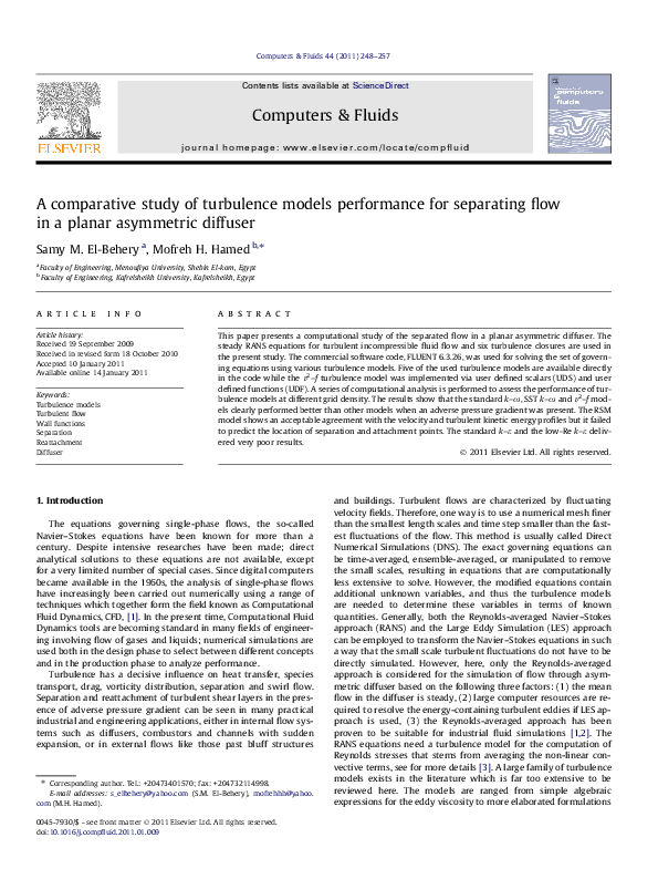 (PDF) A comparative study of turbulence models performance for ...