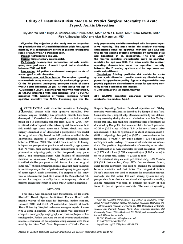 (PDF) Utility of Established Risk Models to Predict Surgical Mortality ...