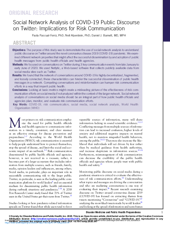 (PDF) Social Network Analysis of COVID-19 Public Discourse on Twitter ...