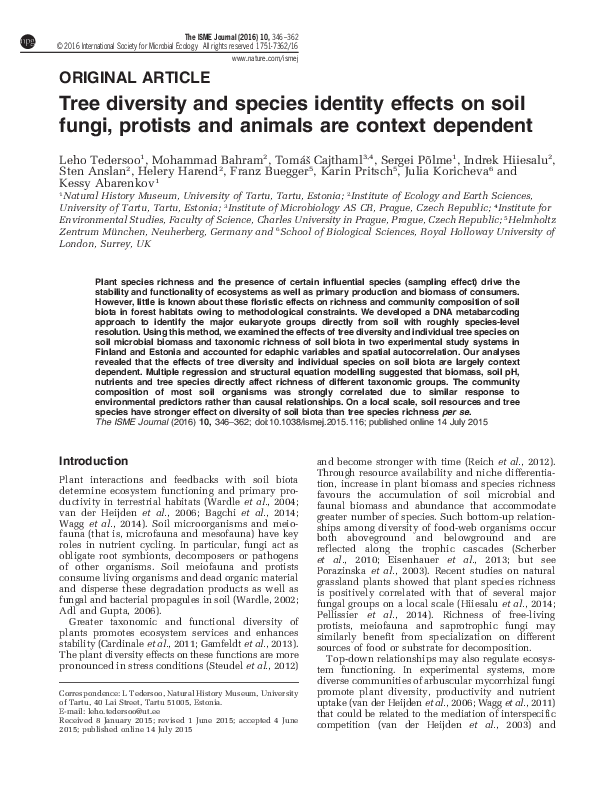 (PDF) Tree diversity and species identity effects on soil fungi ...