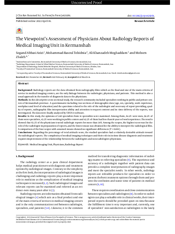 (PDF) The Viewpoint’s Assessment of Physicians About Radiology Reports ...