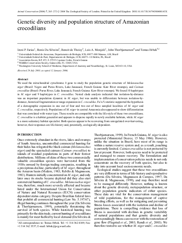 (PDF) Genetic diversity and population structure of Amazonian crocodilians