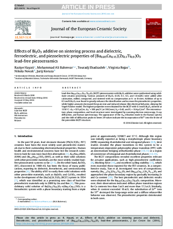 (PDF) Effects of Bi2O3 additive on sintering process and dielectric ...