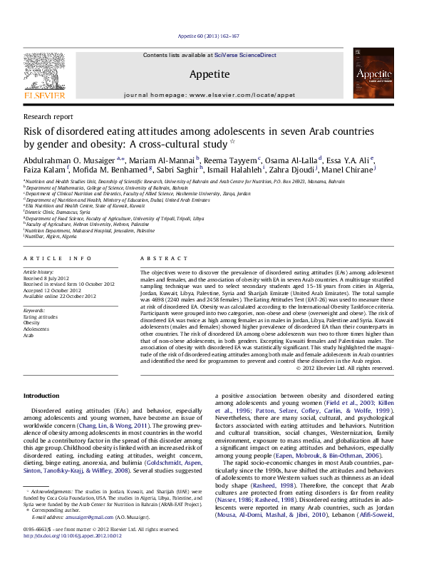 (PDF) Risk of disordered eating attitudes among adolescents in seven ...