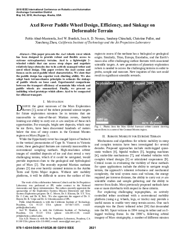 (PDF) Axel rover paddle wheel design, efficiency, and sinkage on ...