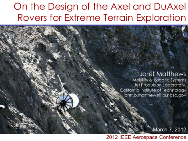 (PDF) On the design of the Axel and DuAxel rovers for extreme terrain ...