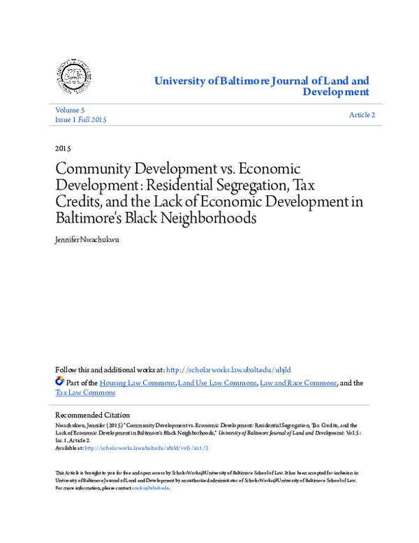 (PDF) Community Development vs. Economic Development: Residential ...