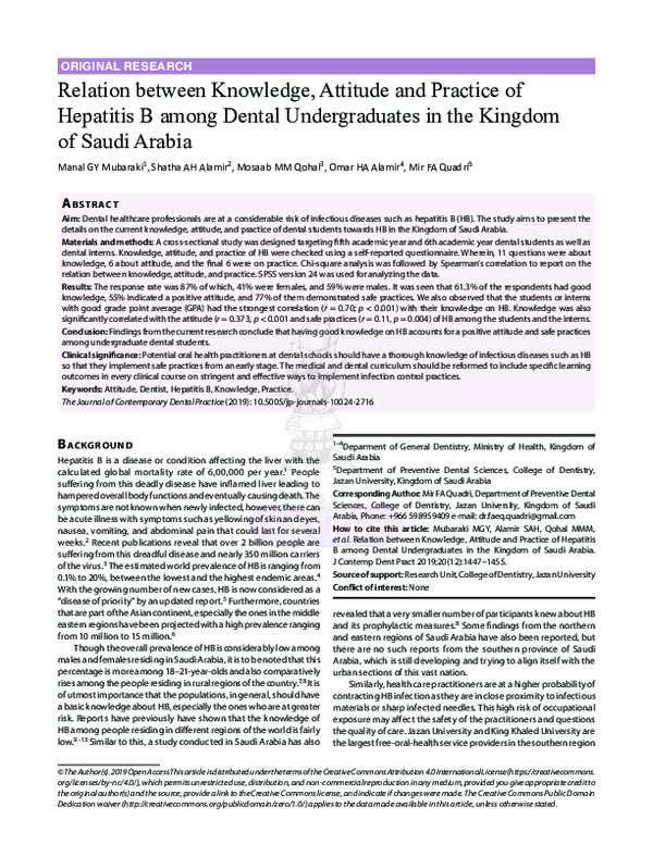 (PDF) Relation between Knowledge, Attitude and Practice of Hepatitis B ...