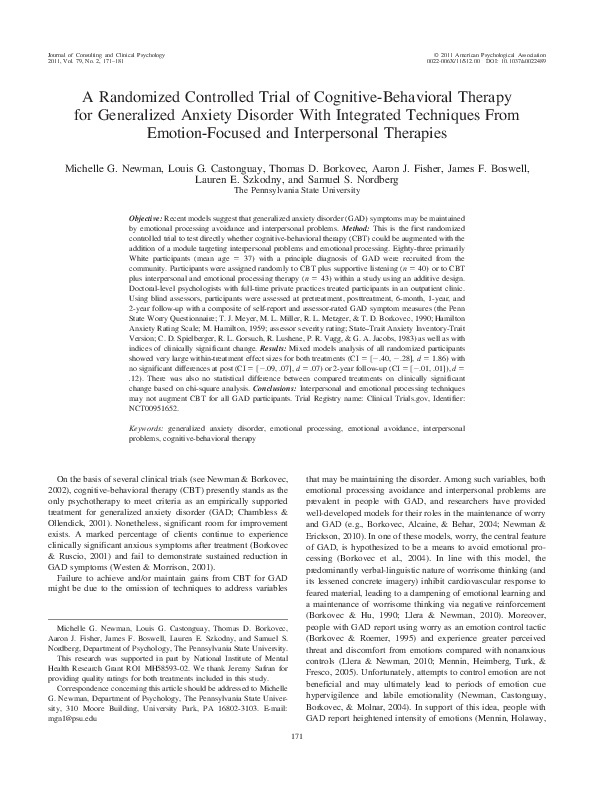 (PDF) A Randomized Controlled Trial of Cognitive-Behavioral Therapy for ...