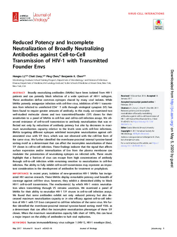 (PDF) Reduced potency and incomplete neutralization of broadly ...