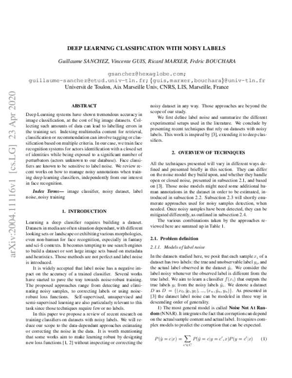 (PDF) Deep Learning Classification with Noisy Labels