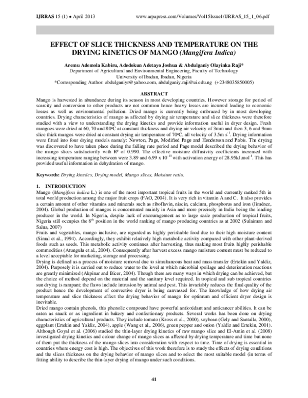 (PDF) EFFECT OF SLICE THICKNESS AND TEMPERATURE ON THE DRYING KINETICS ...