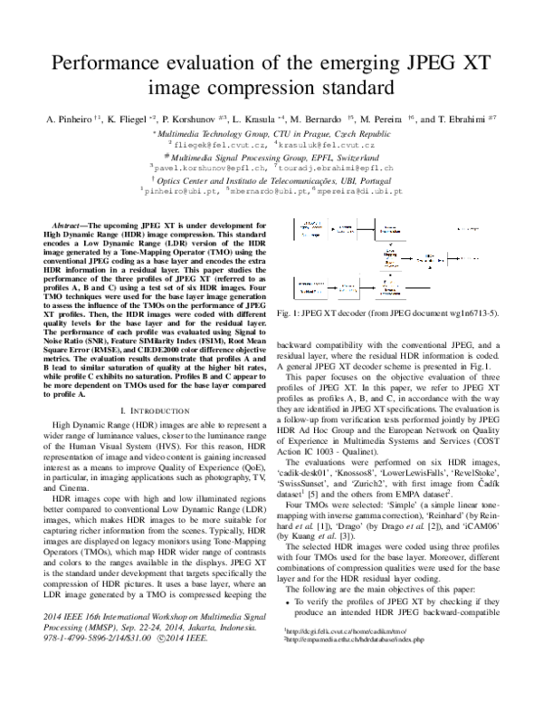 (PDF) Performance evaluation of the emerging JPEG XT image compression ...