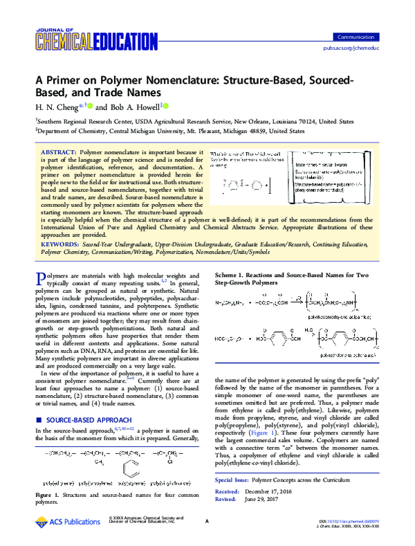 (PDF) A Primer on Polymer Nomenclature: Structure-Based, Sourced-Based ...