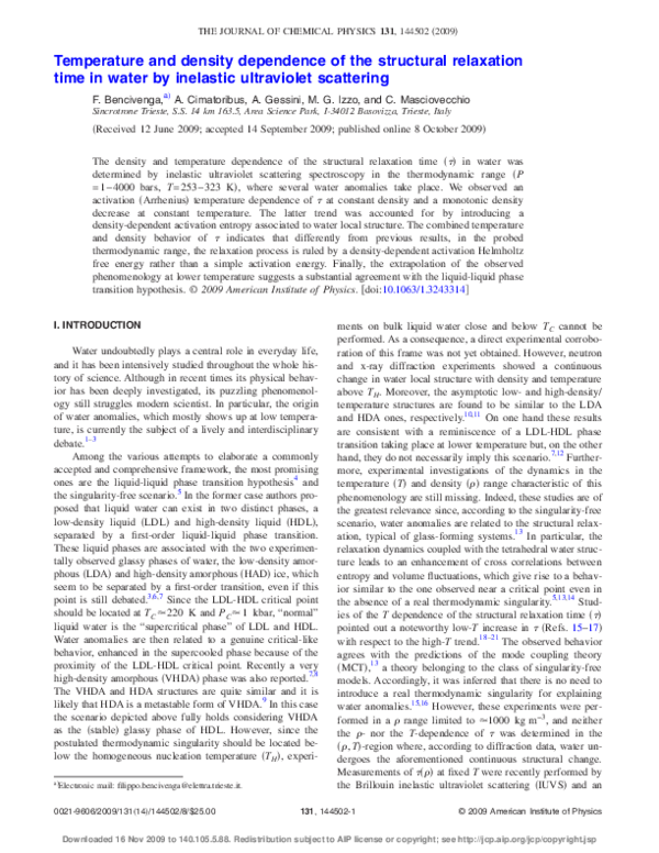 (PDF) Temperature and density dependence of the structural relaxation ...