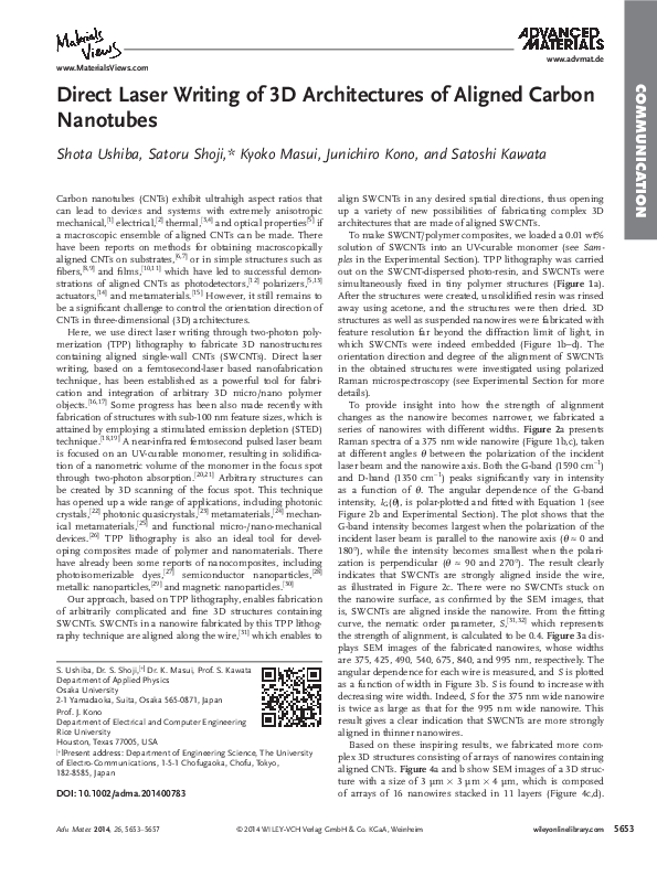 (PDF) Direct laser writing of 3D architectures of aligned carbon nanotubes